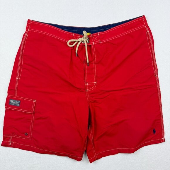 POLO RALPH LAUREN Swim Trunks Size XL Mens Lined Cargo Pocket Navy‎ Pony Red - Picture 1 of 10
